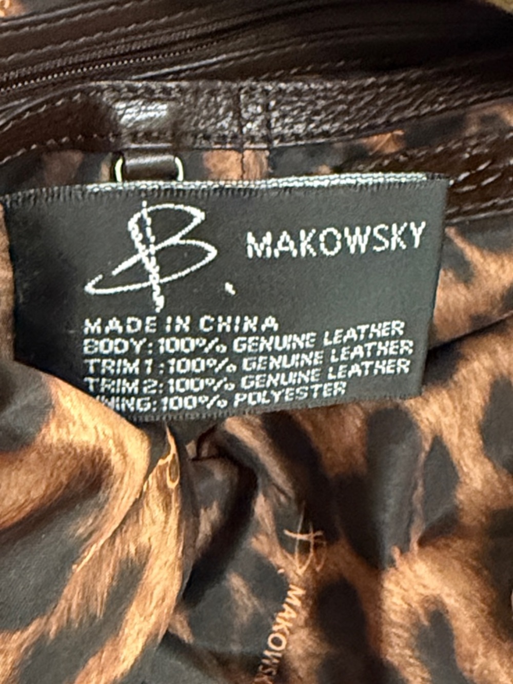 B Makowsky Brown Beige Camo Leather Purse Satchel Kimberly Large Shoulder Bag - Picture 9 of 10